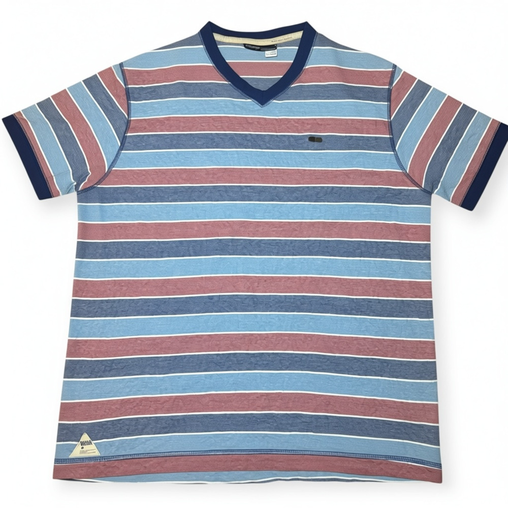 Rocawear Men’s 2XL Striped V-Neck T-Shirt Y2K Hip Hop Streetwear Cotton